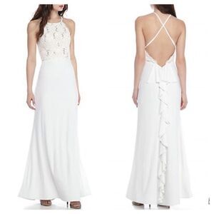 Sequin Hearts Sequin Lace Bodice Halter Gown Sz 1